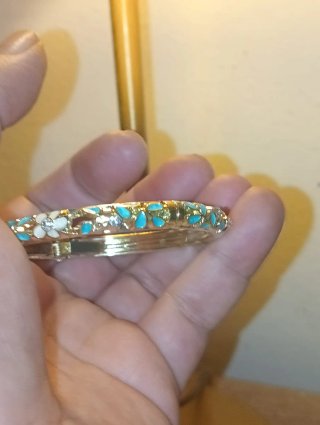 Pulsera Oro Laminado 14k Flores Turquesa
