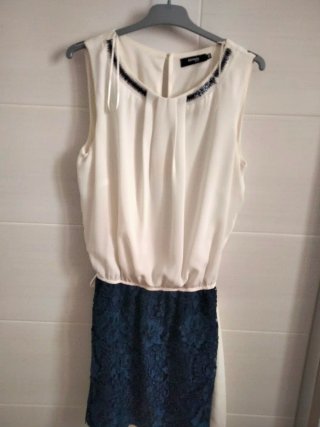Vestido Fiesta Fórmula Joven Blanco y Azul