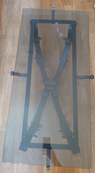 Mesa de centro cristal y forja negra