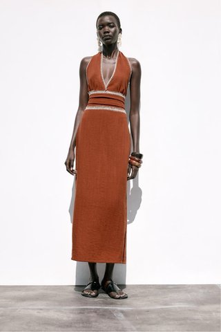 Vestido Zara Marrón Naranja