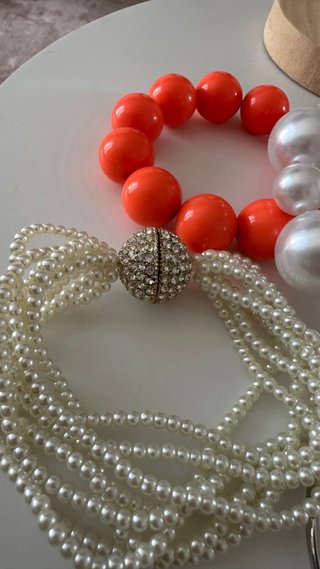 Set 6 bracciali perline legno metallo