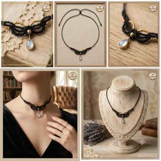 Collar negro con oro y ópalo