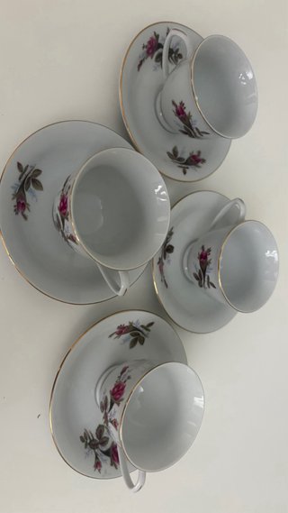 Juego 4 Tazas de Café Porcelana Flores