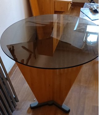 Mesa camilla cristal y base madera maciza