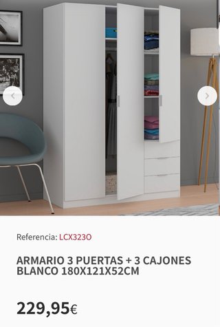 Armario blanco 3 puertas con cajones
