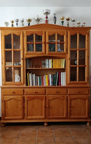 Vitrina de madera con puertas de cristal