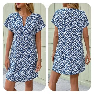 Vestido estampado azul y blanco Talla XL