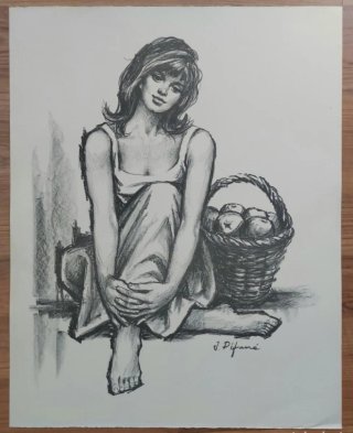 DIBUJO CARBONCILLO ORIGINAL FIRMADO J.PIFARRE