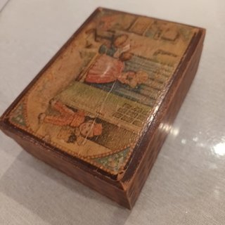 Antigua Caja Joyero Infantil Madera Espejo
