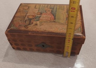 Antigua Caja Joyero Infantil Madera Espejo