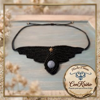 ¡REBAJAS! Gargantilla macramé negra con morganita