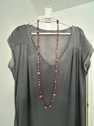Collar Largo Vintage Cuentas Rosa y Morado