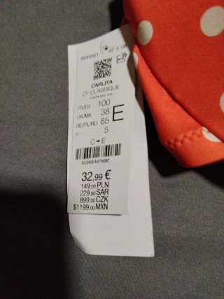 Parte de arriba bikini lunares naranja talla 100E