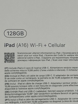 Caja vacía iPad (A6) wifi+ celular 128GB