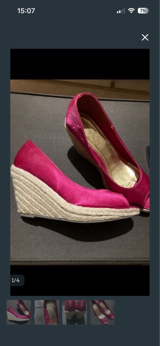 Zapatos cuña esparto rosa/dorado talla 37