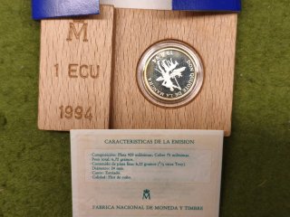 Moneda Plata 1/5 Onza 1 ECU Don Quijote 1994