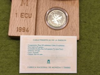Moneda Plata 1/5 Onza 1 ECU Don Quijote 1994