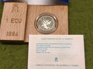 Moneda Plata 1/5 Onza 1 ECU Don Quijote 1994