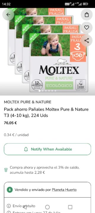 Pack Pañales Moltex T3 Ecològicos