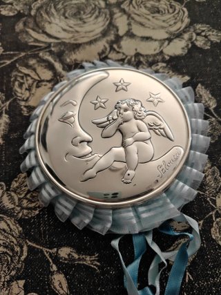 Medalla Plata Ángel de la Guarda Luna Estrellas