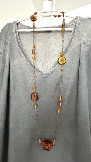 Collar Largo Eslabones y Cuentas Ámbar