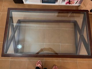 Mesa centro madera y cristal 120x70x45
