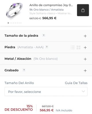 Anillo de compromiso oro blanco y amatista