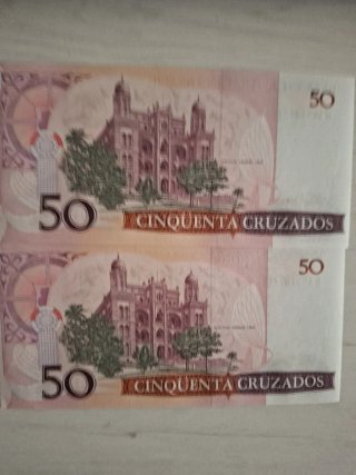 2 Banconote 50 Cruzados Brasil Serie Correlativa