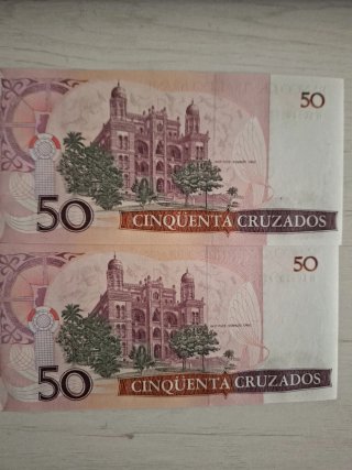 2 Banconote 50 Cruzados Brasil Serie Correlativa