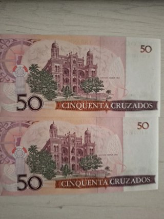 2 Banconote 50 Cruzados Brasil Serie Correlativa