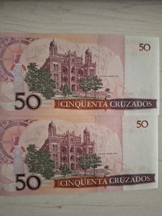 2 Banconote 50 Cruzados Brasil Serie Correlativa