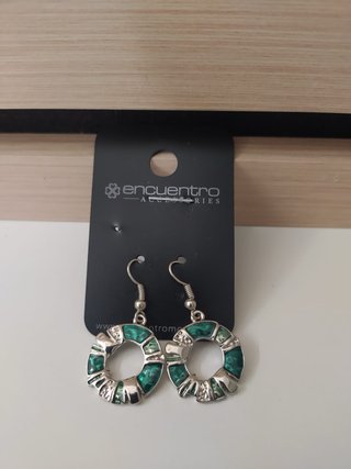 Pendientes Aro Encuentro Verde y Plateado