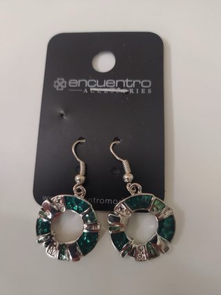 Pendientes Aro Encuentro Verde y Plateado