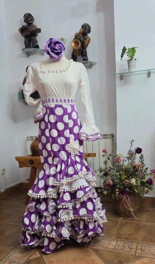 Vestido Flamenca Largo Lunares Morado