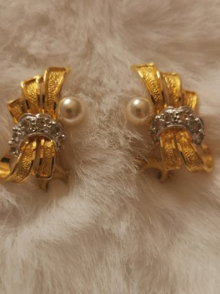 Pendientes vintage chapados oro y perla