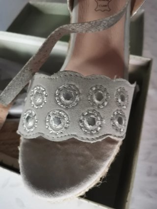 Sandalias cuña ACLYS piel beige/plata T.39