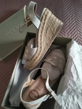 Sandalias cuña ACLYS piel beige/plata T.39