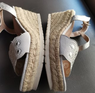 Sandalias cuña ACLYS piel beige/plata T.39