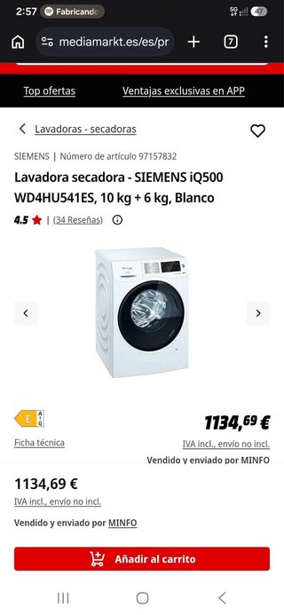 Lavasecadora Siemens iSensoric