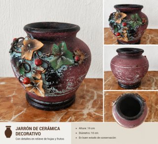 Jarrón Cerámica Decorativo Hojas Frutos
