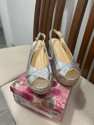 Sandalias Plataforma Esparto Plata Talla 39