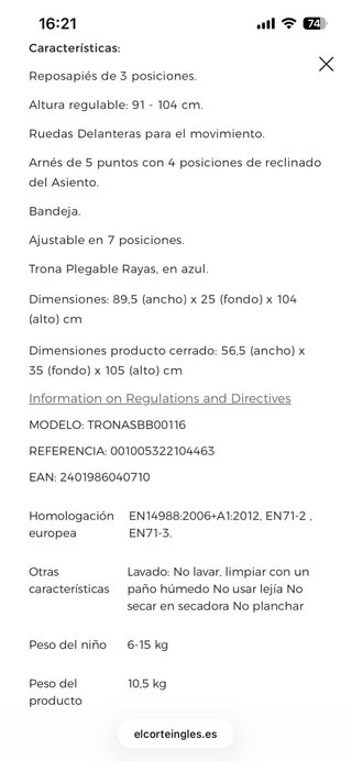 Trona bebé rayas azules y rojas