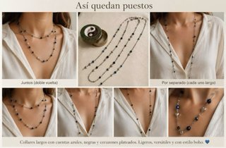 Collar largo vintage con cuentas y corazones