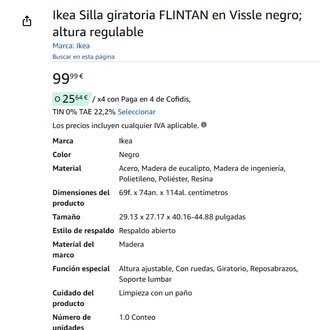 Silla de escritorio Ikea Flintan gris