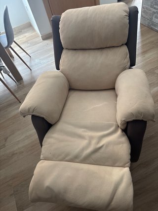 Sillón reclinable tela beige y marrón