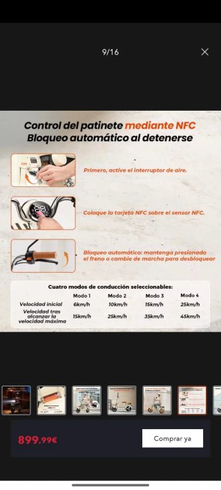 Patinete Eléctrico Y16 Certificado