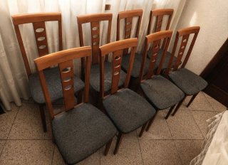 8 Sillas de Comedor Madera y Tela