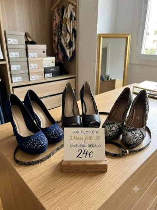 Lote 3 pares zapatos Talla 38 + Cinturón de regalo