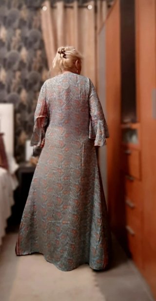 Kimono India Talla Única Azul Naranja
