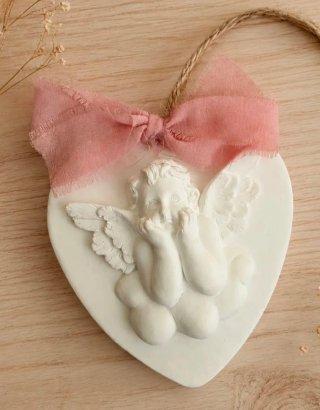 Colgante Corazón Ángel Rosa Blanco